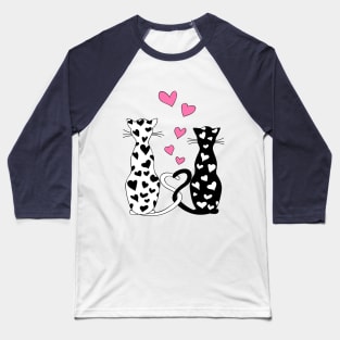 white and black cats with pink hearts Baseball T-Shirt